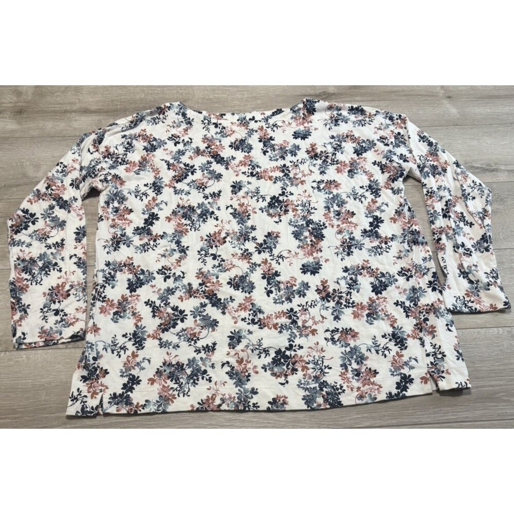 J. Jill Luxe Supima Forward-Seam Tee Cream Frosted Floral Long Sleeves Large